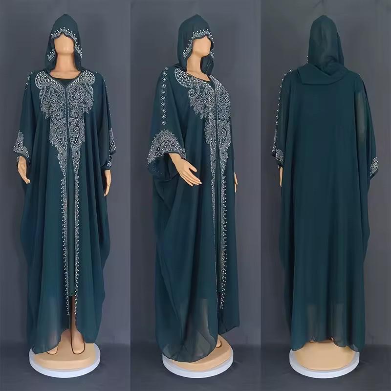 Abaya élégante brodée avec capuche – Style luxe oriental – mbn gongoma