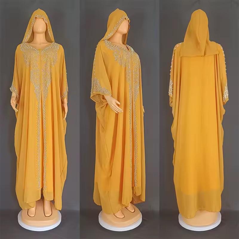 Abaya élégante brodée avec capuche – Style luxe oriental – mbn gongoma