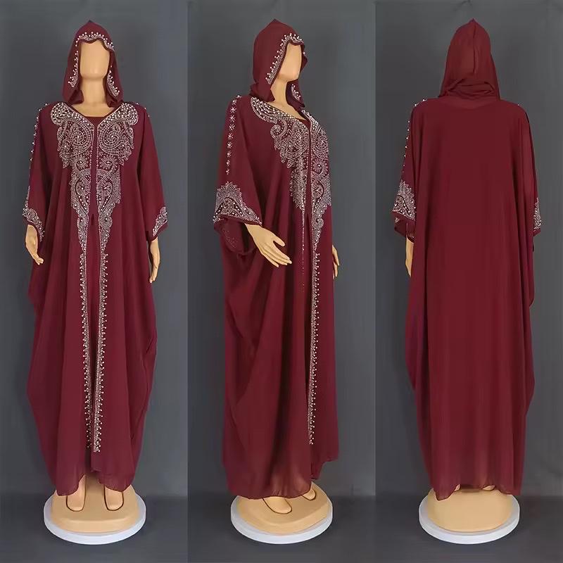 Abaya élégante brodée avec capuche – Style luxe oriental – mbn gongoma