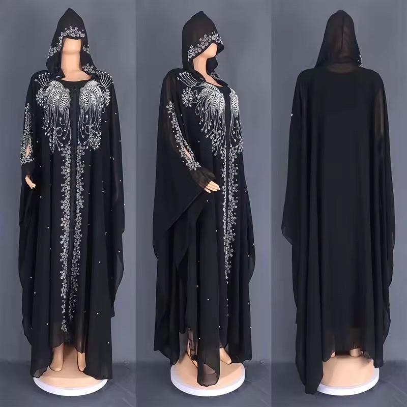 Abaya élégante brodée avec capuche – Style luxe oriental – mbn gongoma