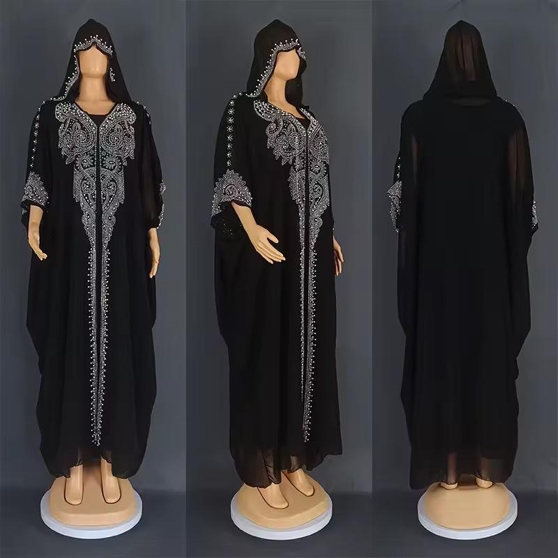 Abaya élégante brodée avec capuche – Style luxe oriental – mbn gongoma