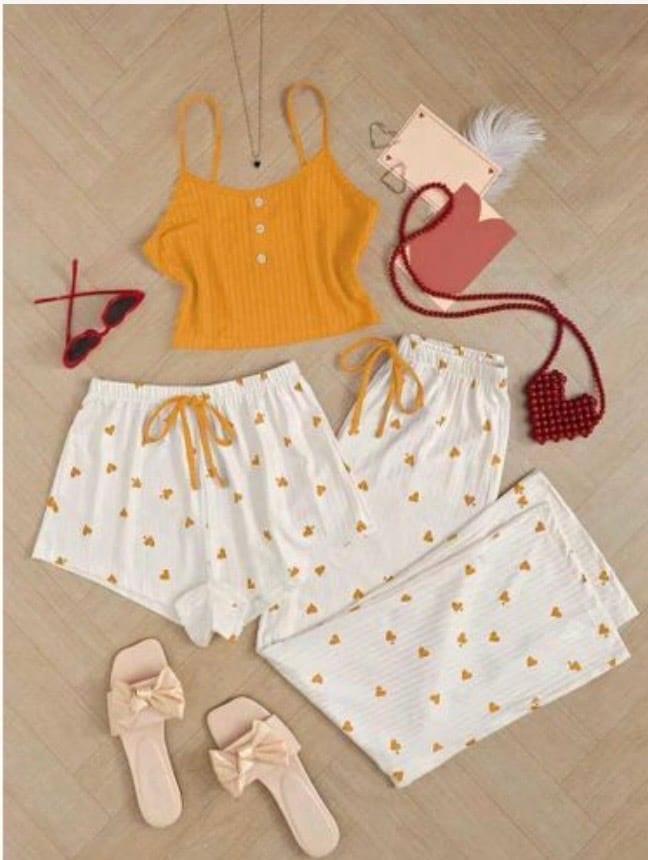 Ensemble pyjama femme 4 pièces coton: bleu, jaune, rouge,rose – Fabi Shop (photo 2)