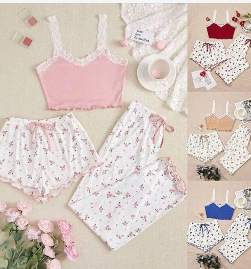 Ensemble pyjama femme 4 pièces coton: bleu, jaune, rouge,rose – Fabi Shop (photo 4)