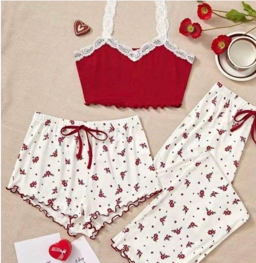 Ensemble pyjama femme 4 pièces coton: bleu, jaune, rouge,rose – Fabi Shop (photo 3)